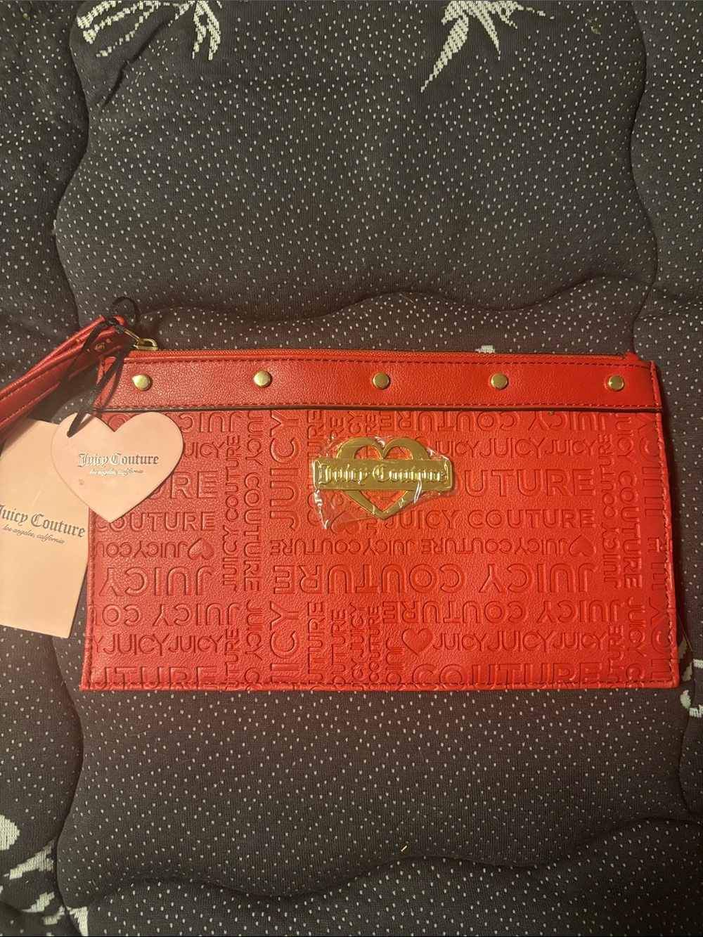 Juicy Couture Red Embossed Wristlet with Gold Hardware